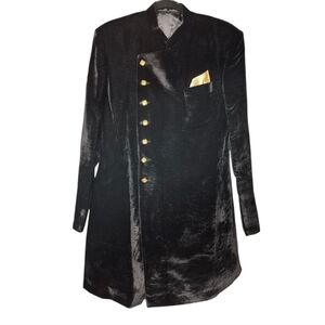 Men's Black Velvet Nehru Jacket Coat Small